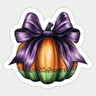 Fall Pumpkin with Big Purple Bow Sticker